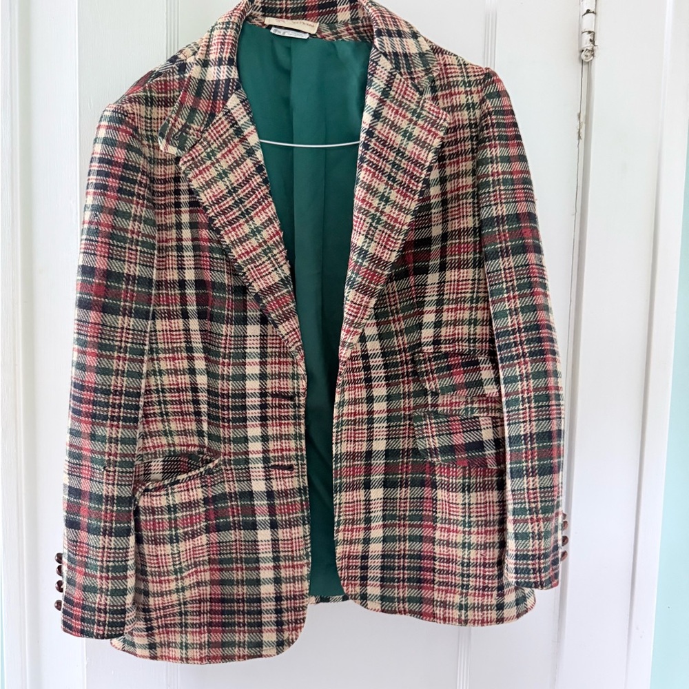 Evan Picone Multicolor Plaid Blazer with Green Lining